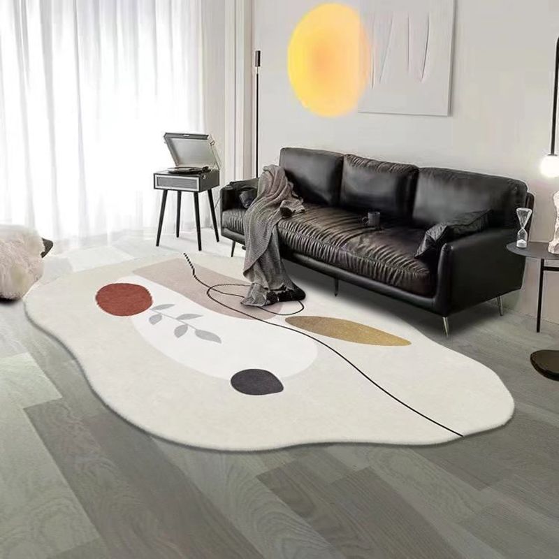 White Color Piece Rug Polyester Casual Rug Non-Slip Backing Rug for Living Room