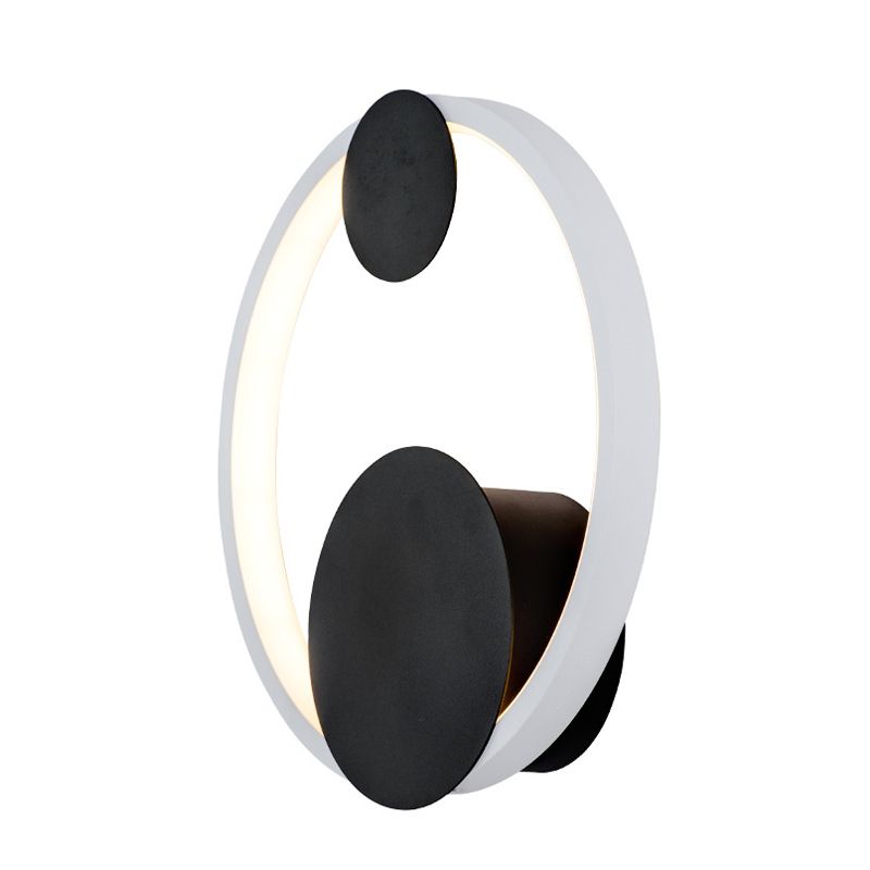 Halo Shape Acrylic Wall Mount Light Modern Black and White LED Wall Sconce Lamp in White/Warm Light for Bedside