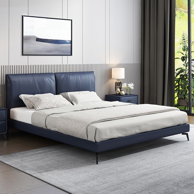 Contemporary Upholstered Standard Bed, Rectangular Headboard Bed