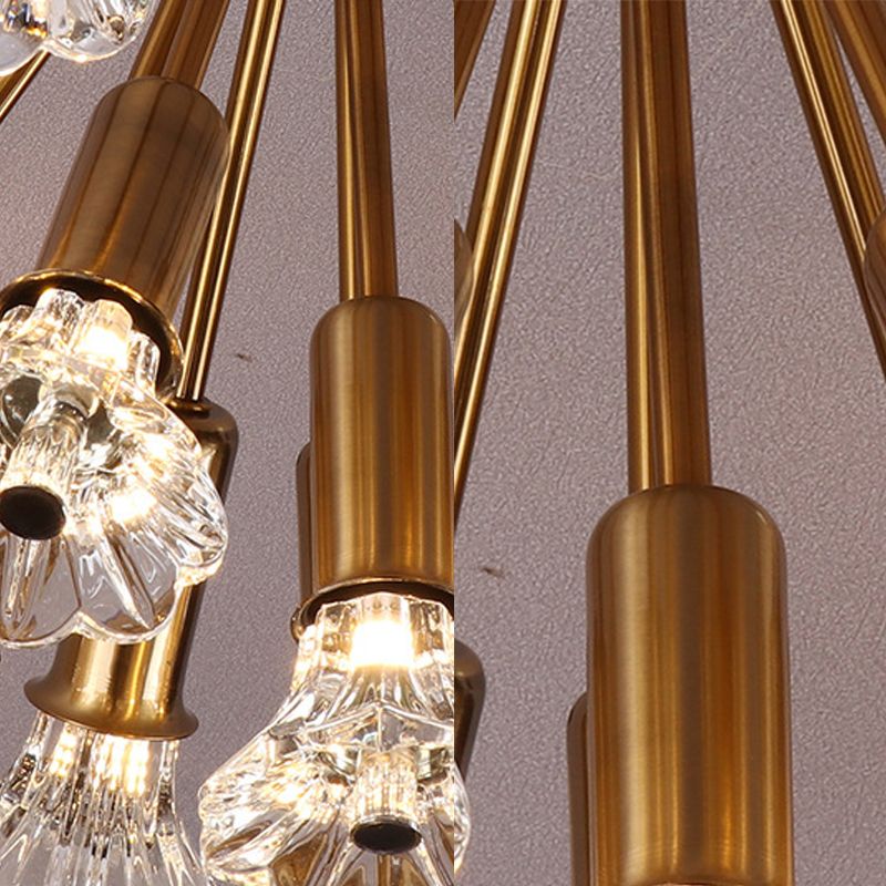 Sputnik Semi Mount Lighting Minimalist Crystal 16 Lights Brass Semi Flush Light Fixture
