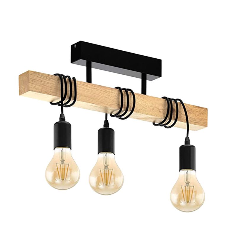 Bare Bulb Island Lighting Fixtures Wood Retro Industrial Style Pendant Lighting Fixtures for Restaurant