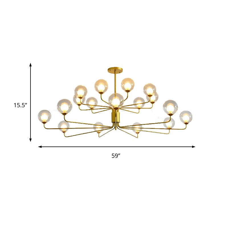 2-Tier Ball Clear Glass Chandelier with Radial Design Contemporary 8/12/18 Lights Black/Gold Hanging Light Fixture