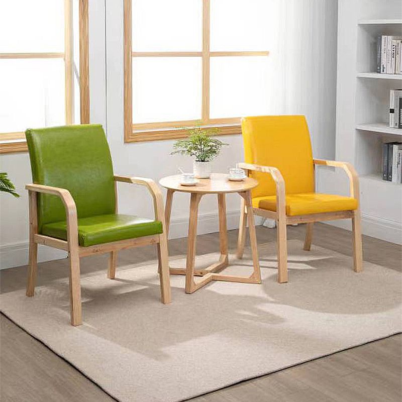Scandinavian Home Arm Chair Solid Back Wood Upholstered Single Dining Room Chair