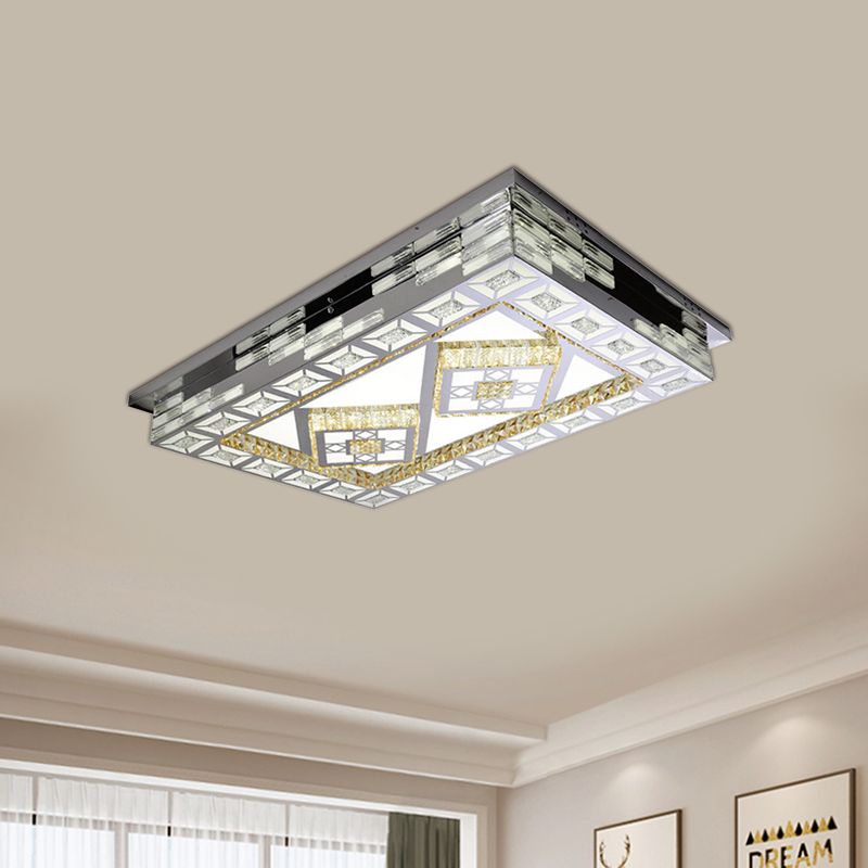 Rechthoekige woonkamerplafondlamp Minimaal amberkristal LED Chroom inbouwlicht met bloem/hart/vierkant patroon