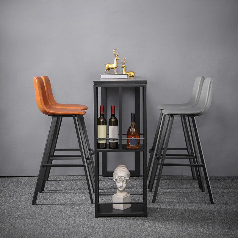 Industrial Metal Bar Stool Faux Leather Indoor Bar Stool with Black Legs