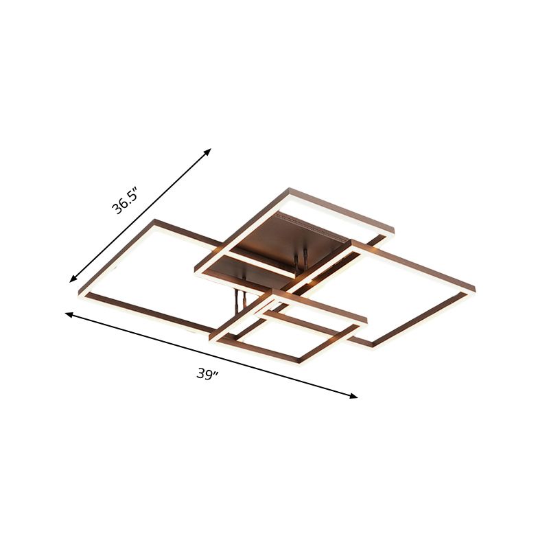 Modern Rectangular Acrylic Semi Flush Light LED 1/2/3 Lights Brown Ceiling Mounted Fixture in Warm/White/Natural Light, 16"/23"/29" Wide