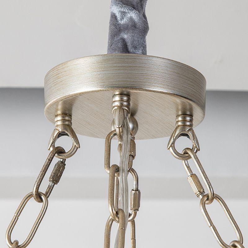 American Candle Chandelier Glass Silver Hanging Light for Bedroom