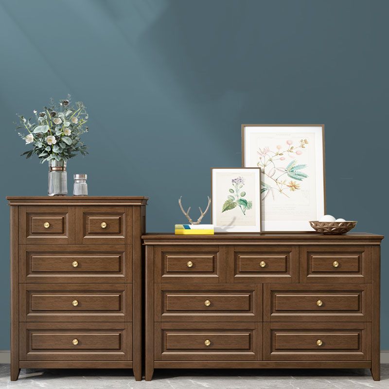 Glam Bedroom Storage Chest Wooden Chest in Brown with Drawers