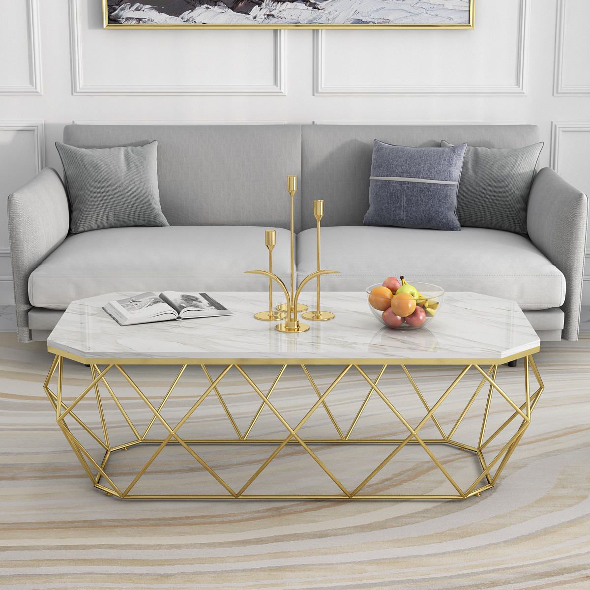 Frame Coffee Table Rectangle Marble Top Coffee Cocktail Table
