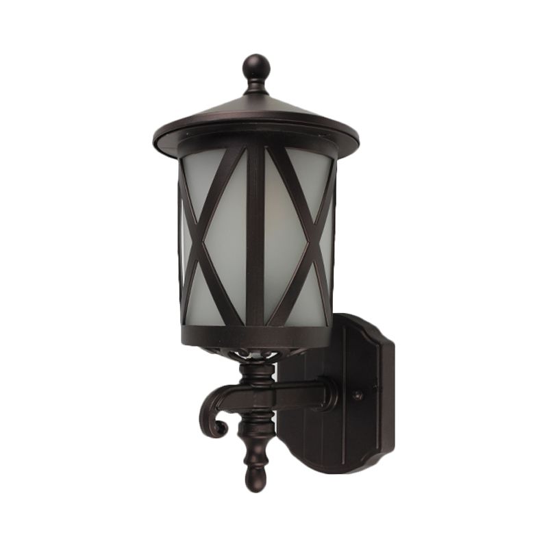 Black X-Cage Wall Light Fixture Country Style Opal Glass 1 Head Yard Wall Mounted Lighting