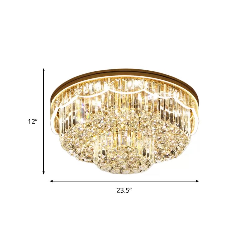 Couper Crystal Clear Flush Light 2-Tiered Round 8 Bulbs Modern Ceiling Mounted Light for Bedroom