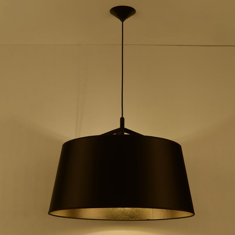 Frustum Hanging Light Simplicity Fabric 1-Light Dining Room Pendant Light in Black and Gold Inner