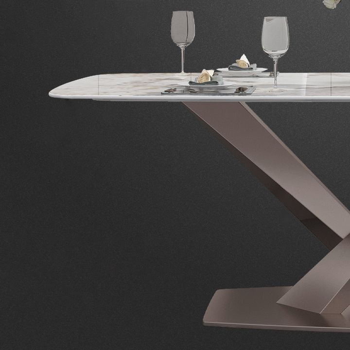 Mesa de comedor de lujo tradicional, mesa de comedor rectangular de piedra sinterizada con base de metal