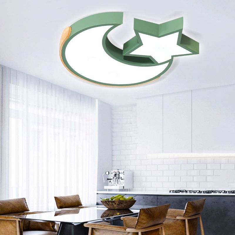 Macaron Étoile Lune Plafonnier Style Nordique En Métal LED Plafonnier en Gris/Bleu/Vert pour Chambre