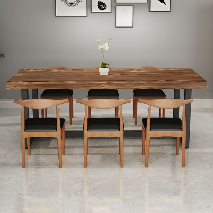 Industrial Style Solid Wood Top Dining Table Sets with Trestle Base Table Dining Table Furniture