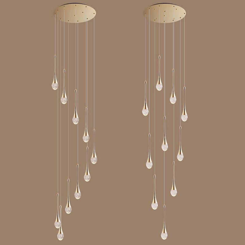 Crystal Gold LED Hanging Lamp in Modern Luxury Style Electroplate Aluminium Pendant Light for Stairs