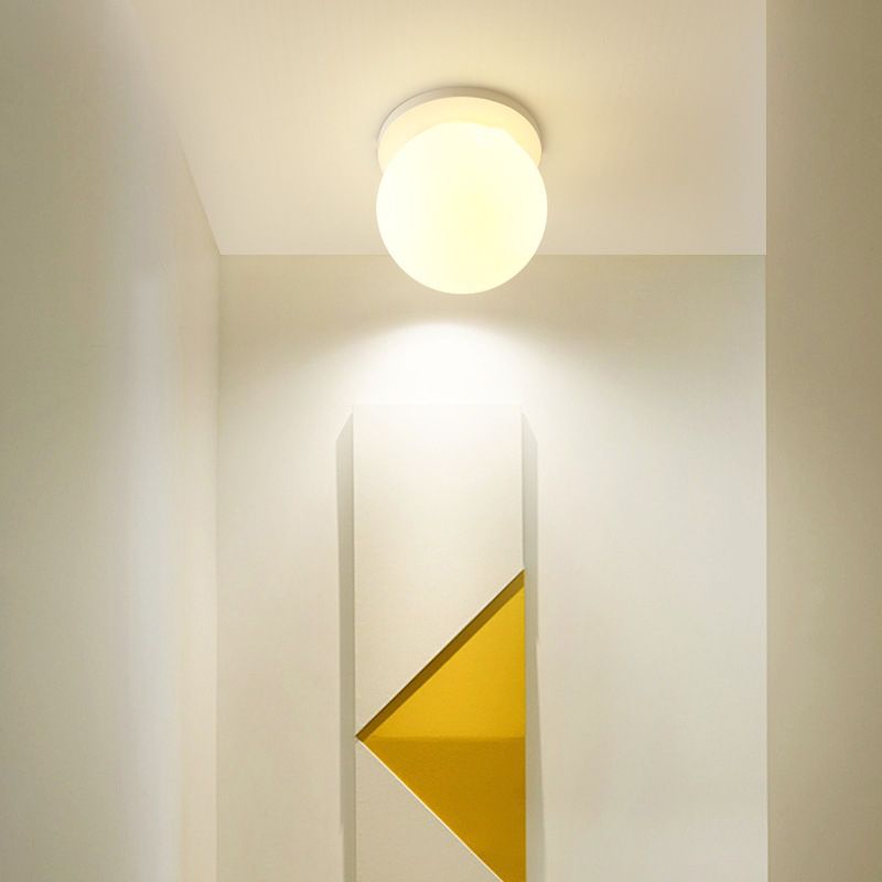 White Shaded Flush Mount Lighting Contemporary Globe Ceiling Light for Foyer