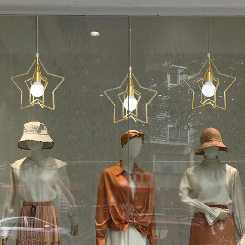 Metal Wire Cage Hanging Lamp Nordic Style Single Dining Room Ceiling Pendant Light in Gold