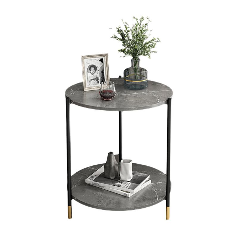 Modern Slate and Metal Single Coffee Table Frame Round Glam Coffee Table
