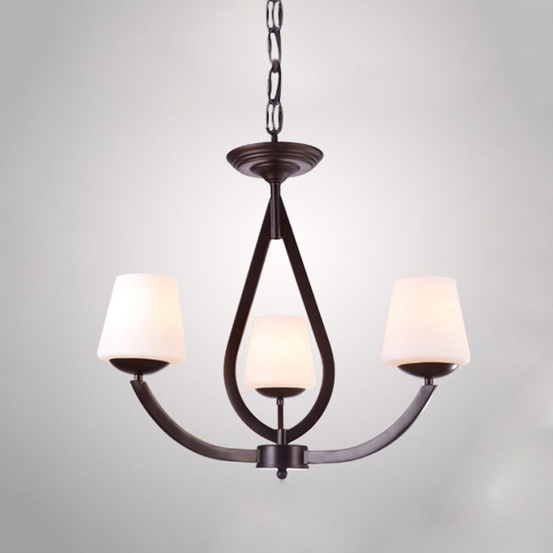 Opal Glass Black Black Light Light Cone 3/6/8 Heads Tradizionalismo Ciondolo a soffitto per soggiorno