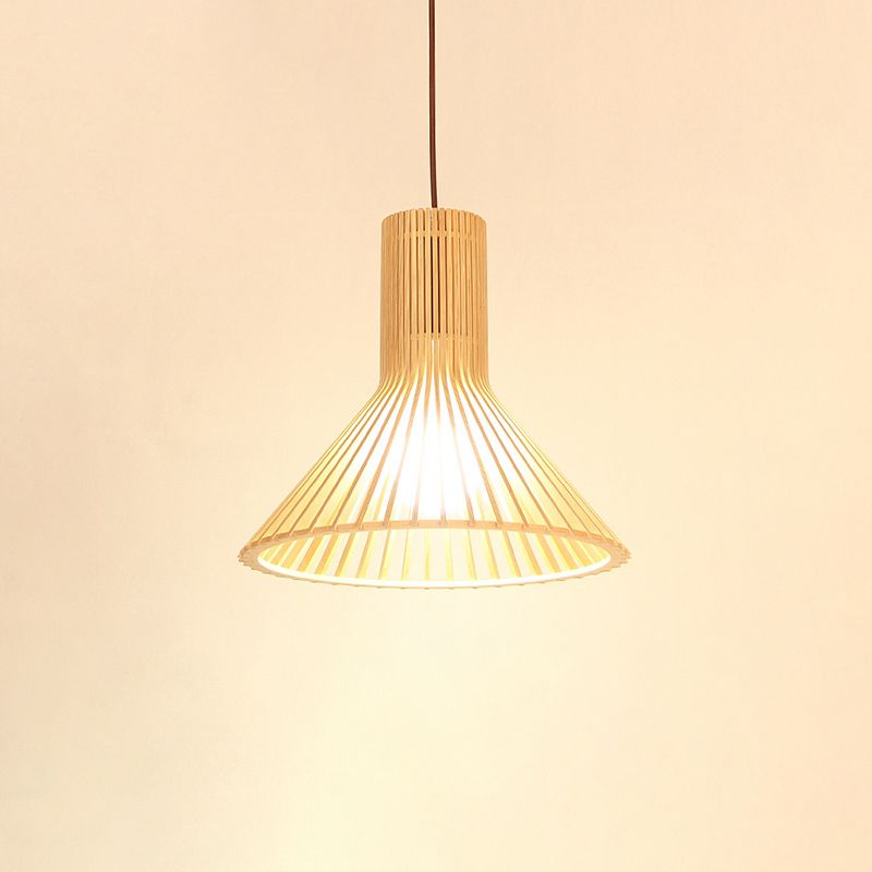 Shaded Dining Room Pendant Light Wood Single-Bulb Contemporary Suspension Light Fixture