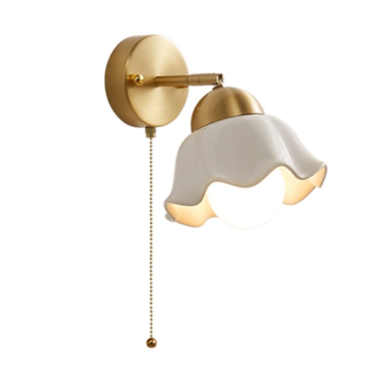 Contemporary Metal Wall Sconce Lighting Ceramics Shade Wall Lamp for Bedroom