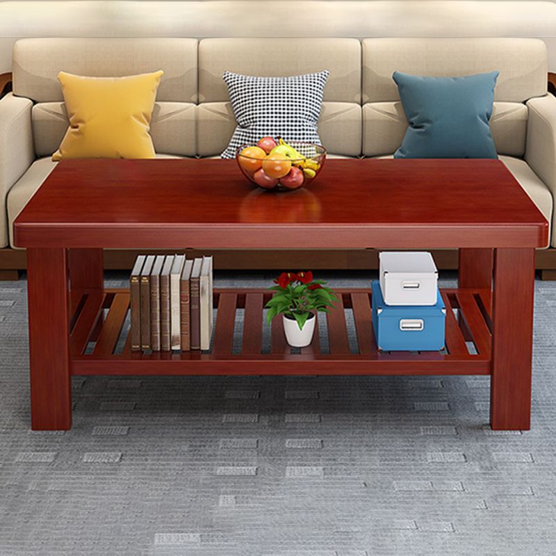 Rectangular Solid Wood Base with 4 Legs Nordic Style Coffee Table with Storage Rack