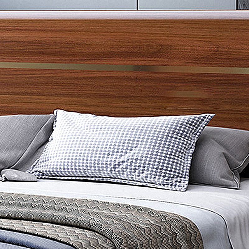 Mid-Century Modern Standard Bed Walnut Espresso Bed Frame With Custom Gold Legs