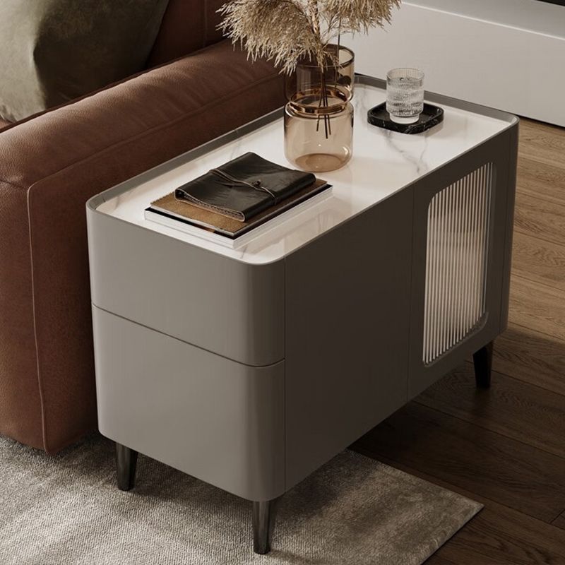 4 Legs End Table Set No Distressing Rectangular Side Table with 2 Drawers