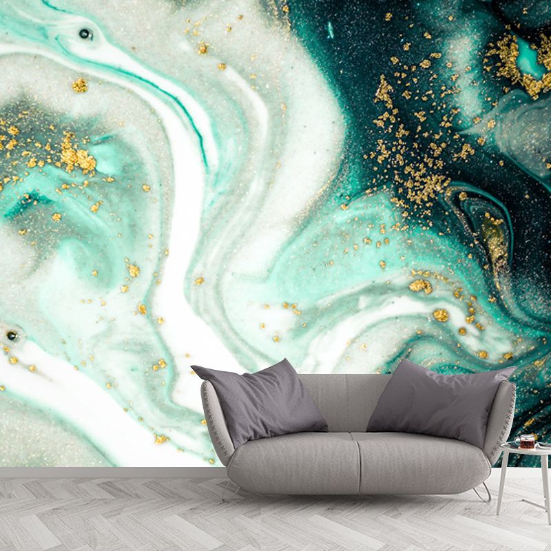 Enchanting Abstract Mural Decal for Home Wave Printed Wall Art in Green, Made to Measure