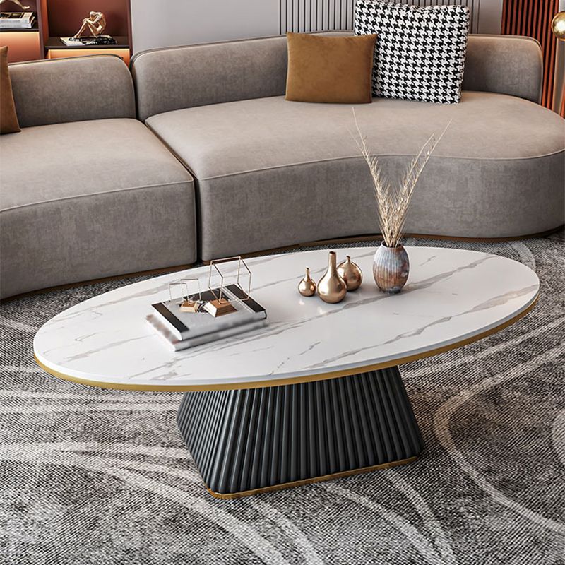 Modern Style Oval Coffee Table Metal Base on Top of Black Gold/platinum/white Slate
