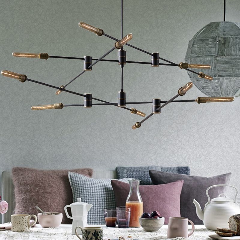 Nordic Style Metal Chandelier Branch Black Pendant Lamps for Living Room