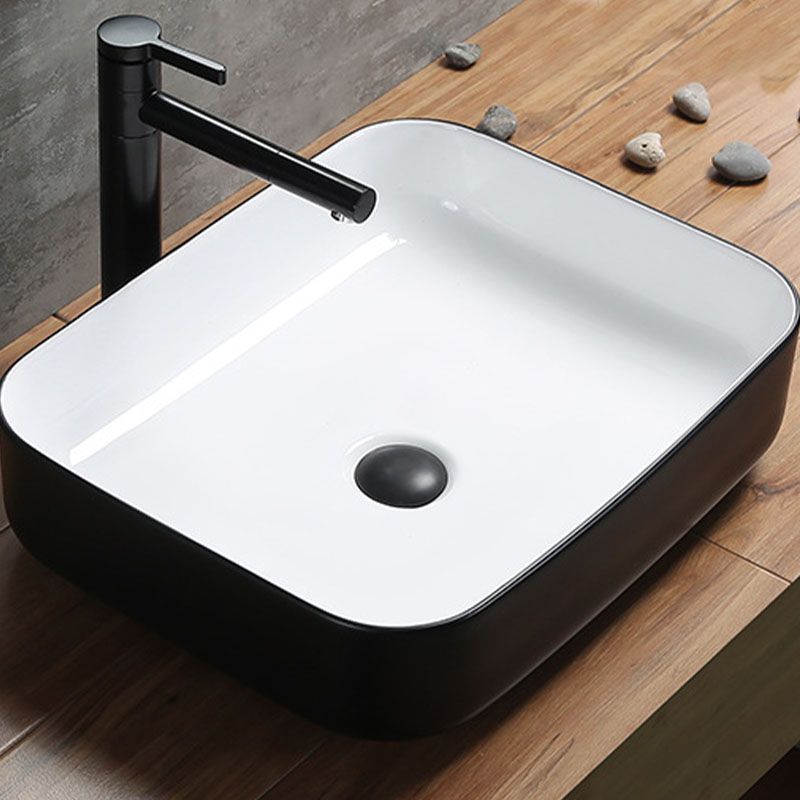 Modern Bathroom Sink Rectangular Porcelain Trough Sink with Pop-Up Drain