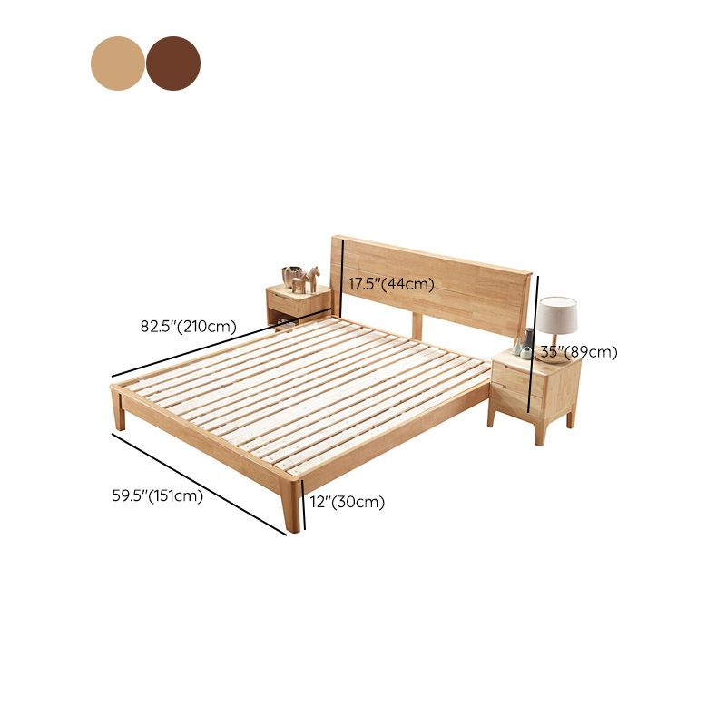 Scandinavian Rubberwood Queen & King Panel Bed Low Bed Frame with Headboard
