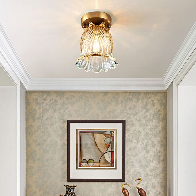 Luminaire de plafond floral en verre de style moderne, luminaire monté au plafond doré