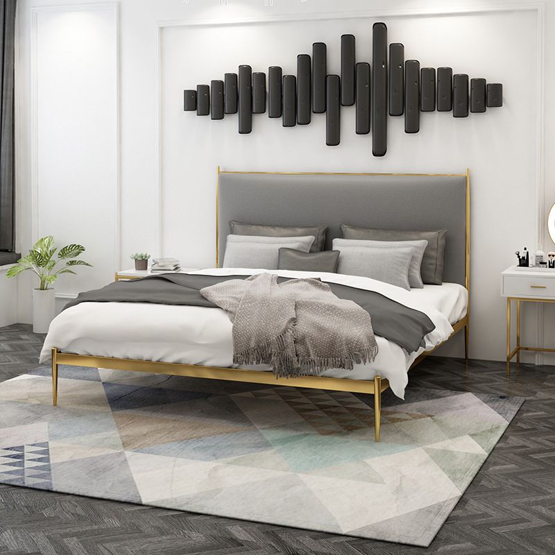 Upholstered Bed Frame Luxurious Metal Standard Bed in Gold Finish