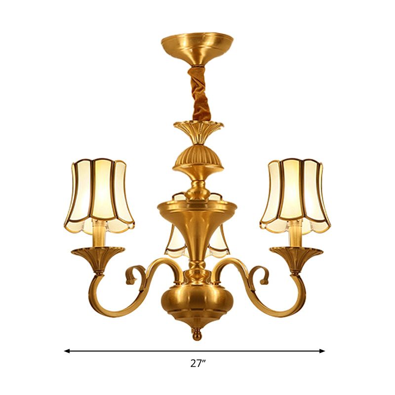 Araña colgante de oro de vidrio esmerilado 3/6 luces colonialismo de colonialismo colgante de techo para dormitorio