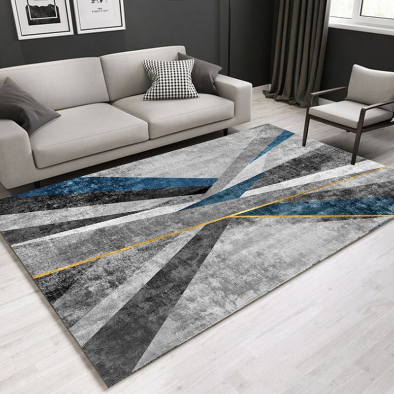 Minimal Multi-Color Geometric Rug Synthetics Contemporary Carpet Machine Washable Pet Friendly Anti-Slip Backing Rug for Great Room