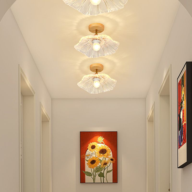 Japanese Style Ceiling Lamp Circle Shape Ceiling Light with Glass Shade for Living Room