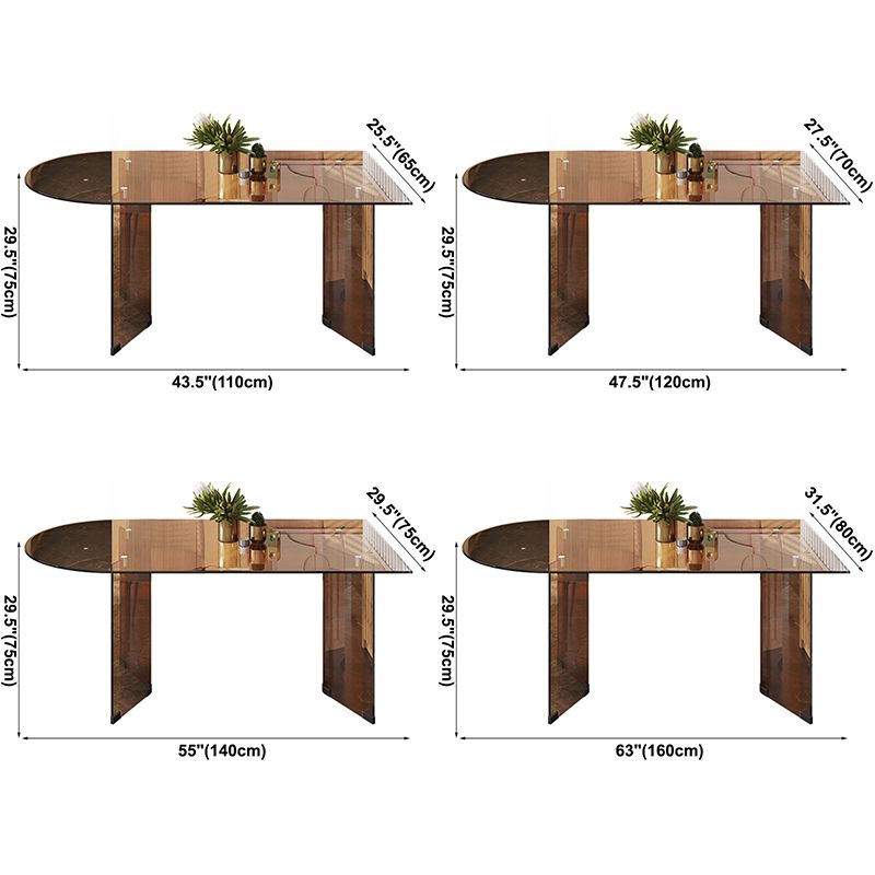 Mesa de comedor de vidrio templado contemporáneo Mesa de comedor de pedestal doble para comedor