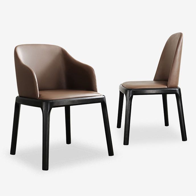 Brown Contemporary Dining Accent Chair Black Oak Wood Legs Dining Chair