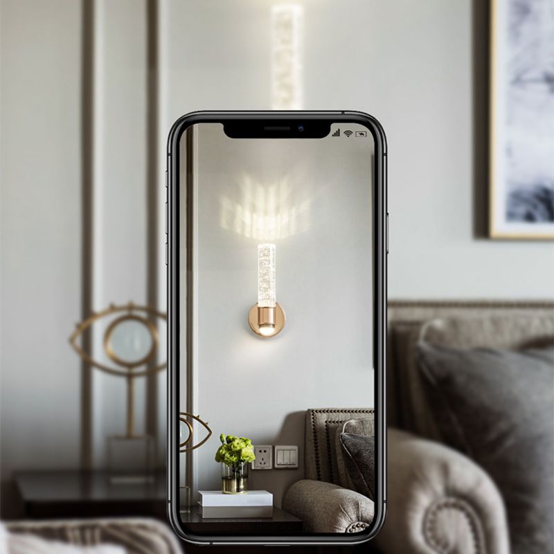 Modern Metal Wall Sconce Cylinder Shape Wall Light with Crystal Shade for Dining Room