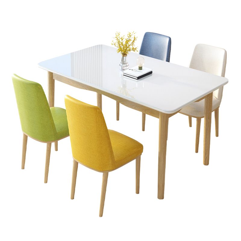 Contemporary White Rectangle Glass Top Dining Table with Legs