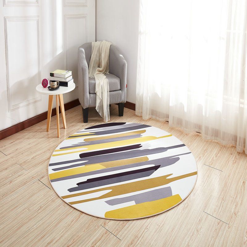 Round Geometry Pattern Carpet Polyester Modern Indoor Rug Stain Resistant Area Rug for Living Room