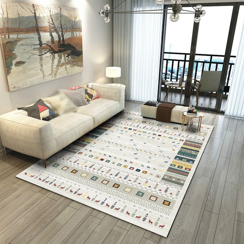 Beige Living Room Area Carpet Americana Pattern Rug Polyester Anti-Slip Backing Rug