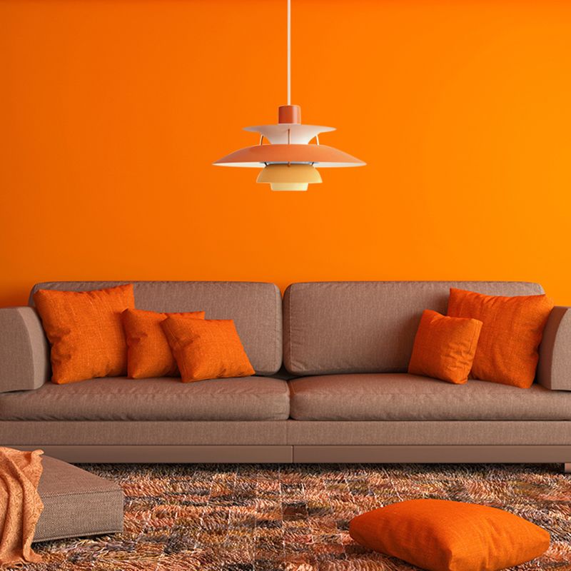 3 Layers Pendant Light with Flared Shade Macaron Style Aluminum 1 Light Black/Gray Hanging Lamp, 12"/16" Wide