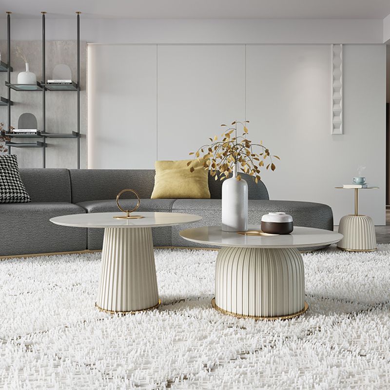 Ceramic Veneer Material Round Metal Material Modern Style Coffee Table