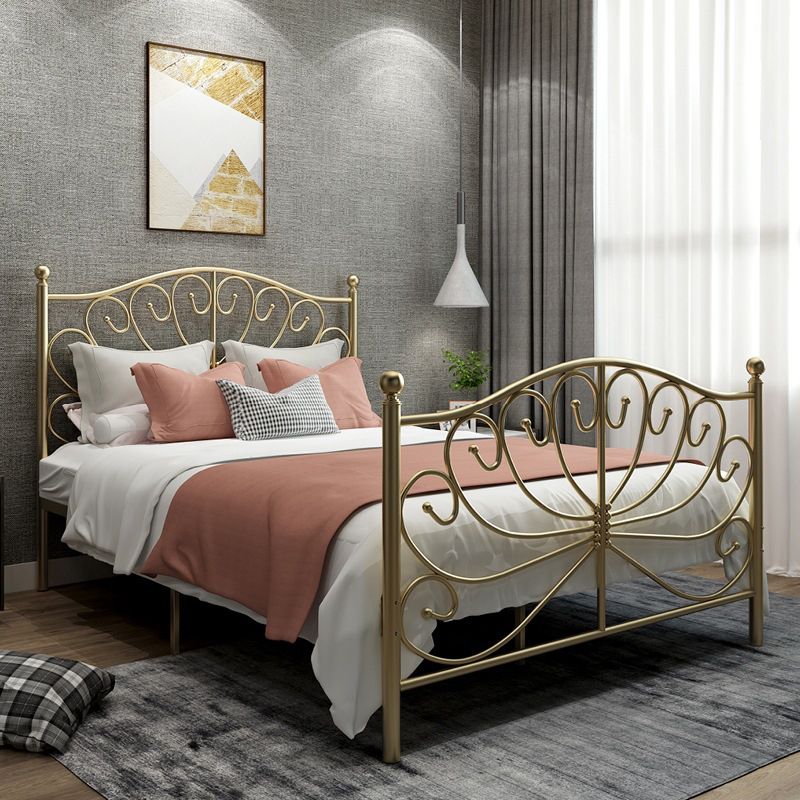 Four Poster Bed Glam Metal Bed, Camelback Open-Frame with Metal Legs