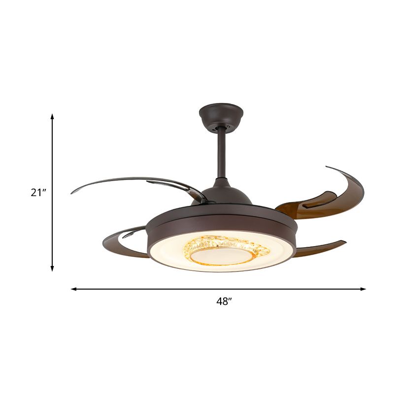 Omkeerbare gewei Blade LED -plafondventilator Noordse stijl Zwarte metalen metallic Downrod Semi Flush Mount Lamp met kristalelement