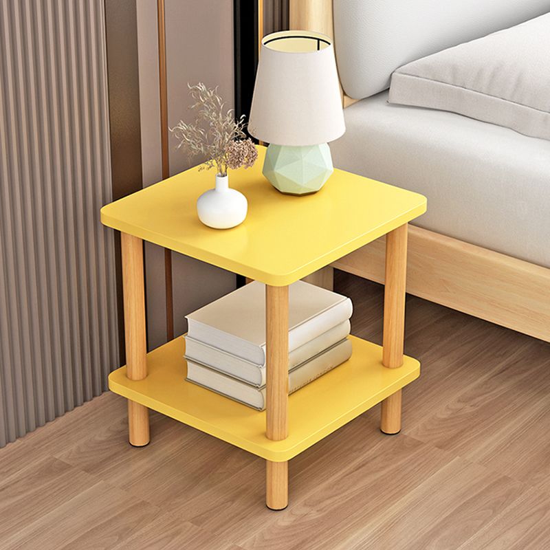 Wooden Side Table Double Tier Modernistic Style Geometric for Living Room